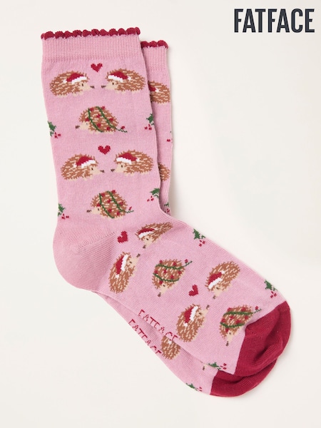 FatFace Pink Christmas Hedgehog Socks (H21473) | 37 QAR