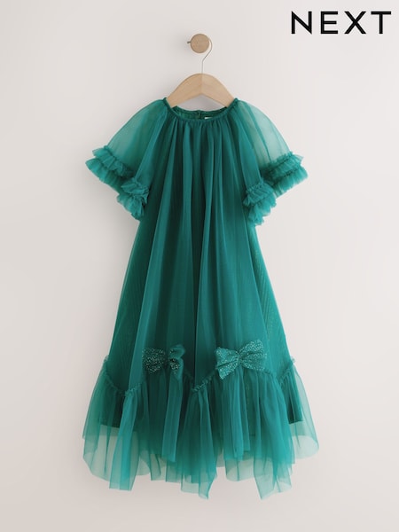 Green Mesh Bow Occasion Dress (3-16yrs) (H21544) | €31 - €39