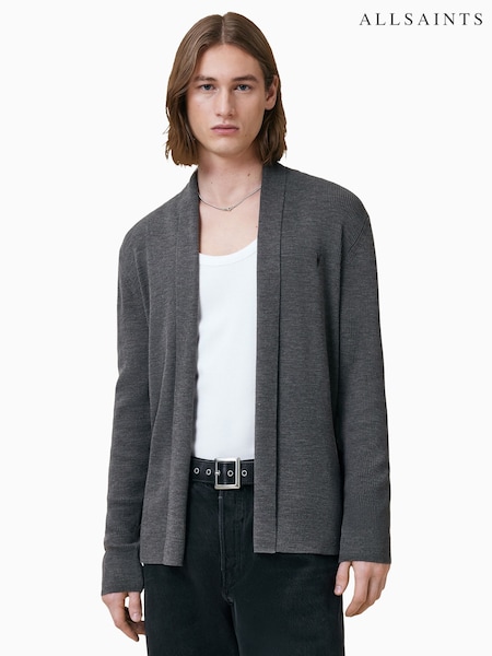 AllSaints Monument Grey Mode Merino Open Cardigan (H21548) | R$ 1,035