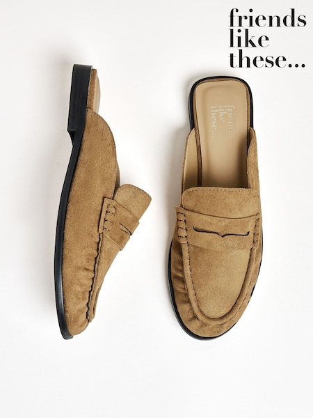 Friends Like These Taupe Comfort Ruched Faux Suede Mule Loafer Shoes (H21555) | €45