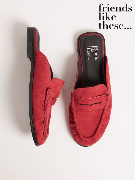 Friends Like These Red Comfort Ruched Faux Suede Mule Loafer Shoes (H21556) | €45