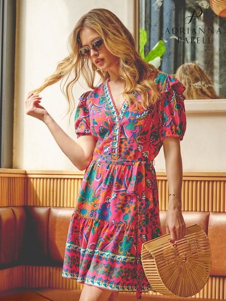 Adrianna by Adrianna Papell Pink Printed Short Flounce Dress (H21560) | 1,035 LEI