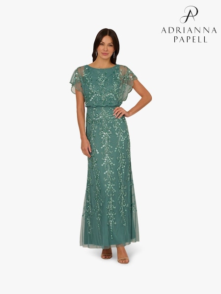 Adrianna Papell Green Beaded Blouson Long Dress (H21561) | €330
