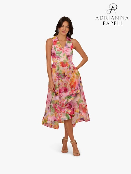 Adrianna Papell Pink Printed High Low Dress (H21568) | 1,854 LEI