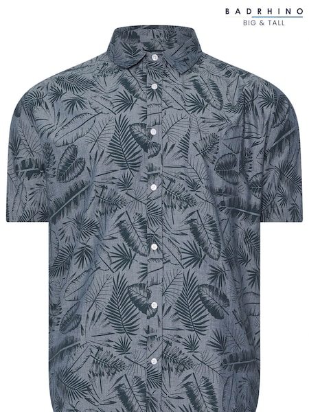 Azul - BadRhino Big & Tall Chambray Tonal Leaf 100% Cotton Shirt (H21570) | 47 €
