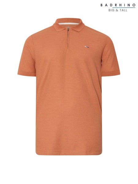 BadRhino Big & Tall Orange Waffle Texture Zip 100% Cotton Polo Shirt (H21571) | €34