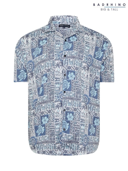 BadRhino Big & Tall Blue Seersucker Turtle Shirt (H21575) | €47
