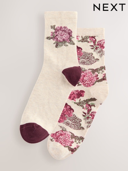 Oatmeal/Pink Tapestry Floral - Ankle Socks 2 Pack (H21589) | 11 €