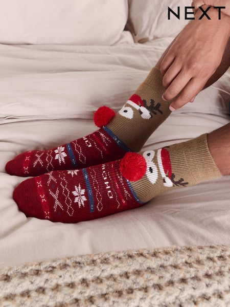 Red/Brown Rudolph - Slipper Socks 2 Pack (H21599) | 18 €