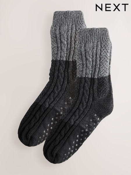 Grey Borg Lined Cable Slipper Socks 2 Pack (H21600) | €17