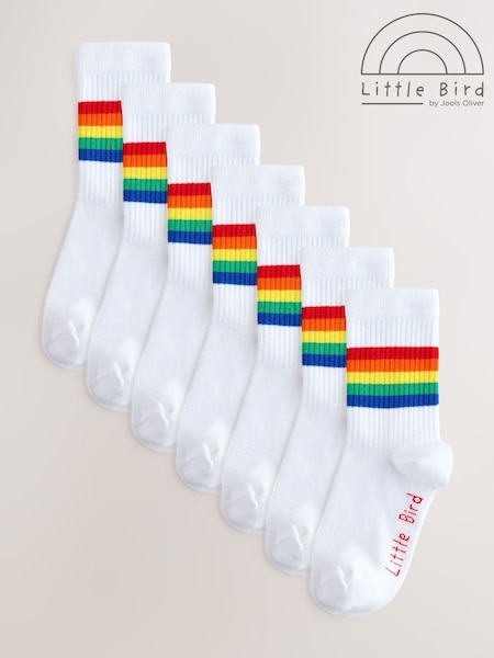 Little Bird by Jools Oliver Bright Rainbow Stripe White Tube Socks 7 Pack (H21608) | R$ 120 - R$ 140