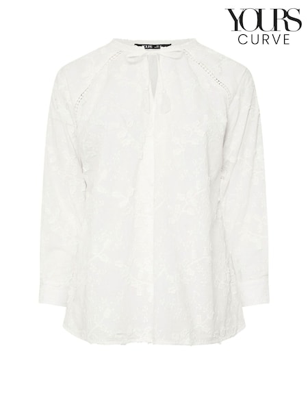 Yours Curve White 3D Floral Tie 100% Cotton Blouse (H21652) | €72