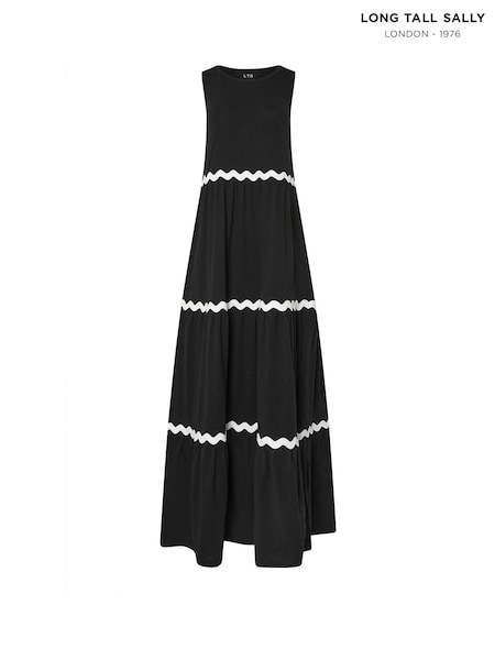 Long Tall Sally Black Contrast Trim Tiered 100% Cotton Dress (H21660) | €50