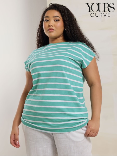 Yours Curve Blue Grown On Sleeve 100% Cotton Top (H21664) | €29