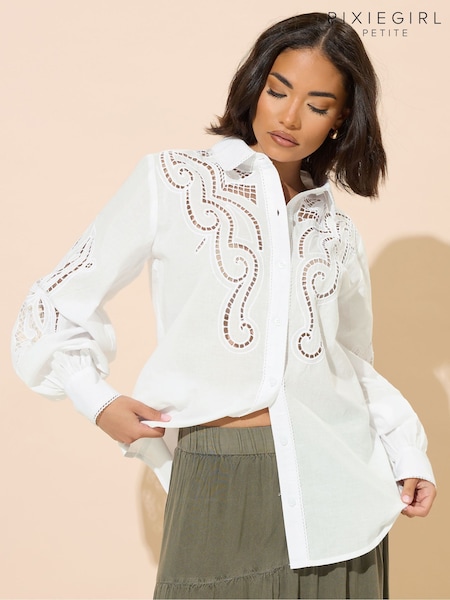 PixieGirl Petite White 100% Cotton Crochet Shirt (H21671) | AZN 113