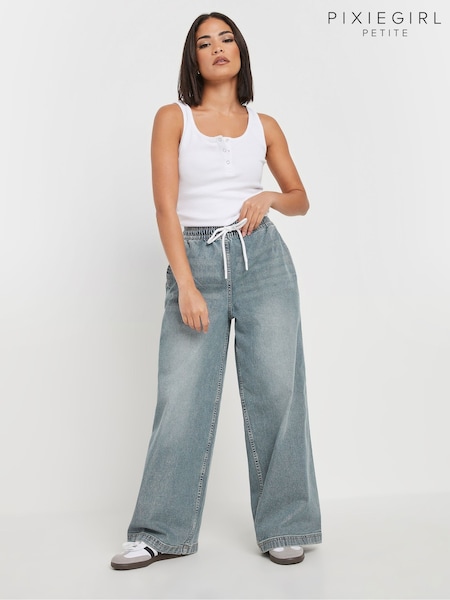 Albastru - Blugi largi pixieGirl Petite cu elastic în talie (H21674) | 298 LEI