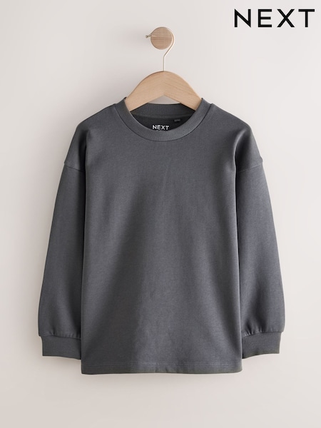 Charcoal Grey Relaxed Fit Long Sleeve Heavyweight T-Shirt (3-16yrs) (H21684) | 40 QAR - 54 QAR