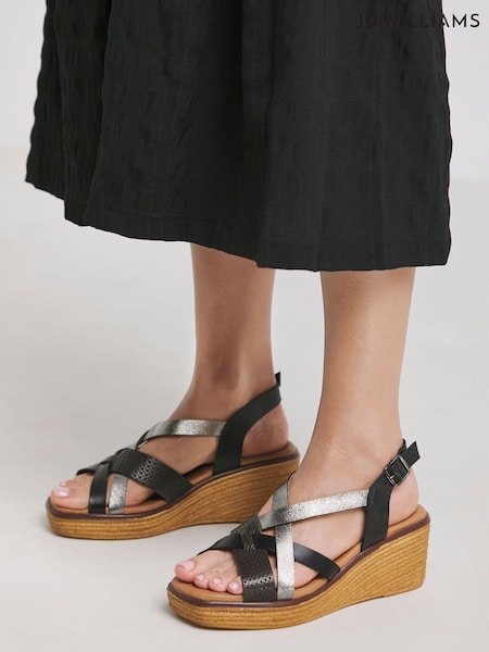 JD Williams Black Wide Fit Multi Strap Wedge Sandals (H21732) | €49