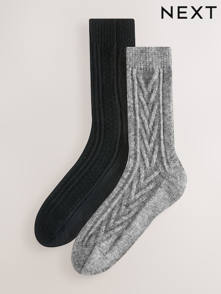Black/Grey Heavyweight Cable Socks 2 Pack (H21749) | €29