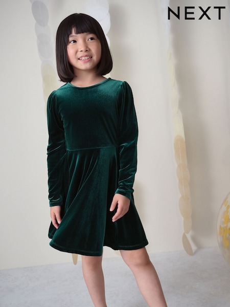 أخضر داكن - Long Sleeve Velvet Dress (3-16yrs) (H21757) | ‏76 د.إ.‏ - ‏ 102‏ د.إ.
