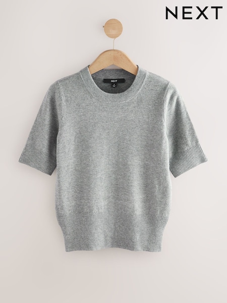 Cinza - Super Soft Short Sleeve Knitted Top (H21782) | R$ 165