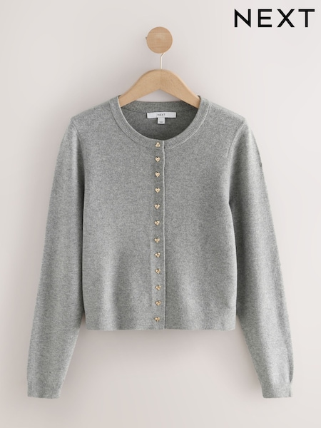 Grey Heart Button Slim Super Soft Crew Neck Cardigan with Wool (H21783) | €33