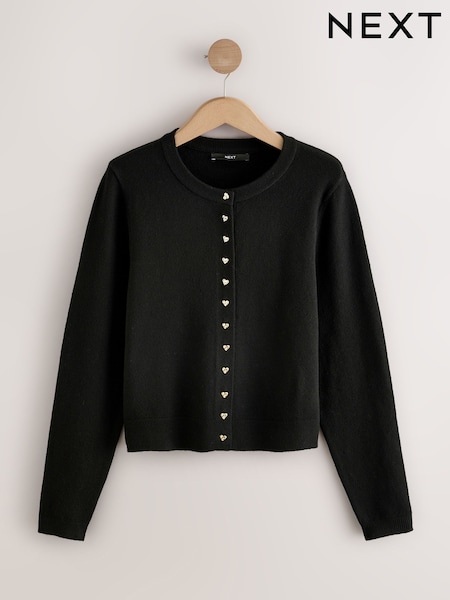 Black Heart Button Slim Super Soft Crew Neck Cardigan with Wool (H21787) | €33