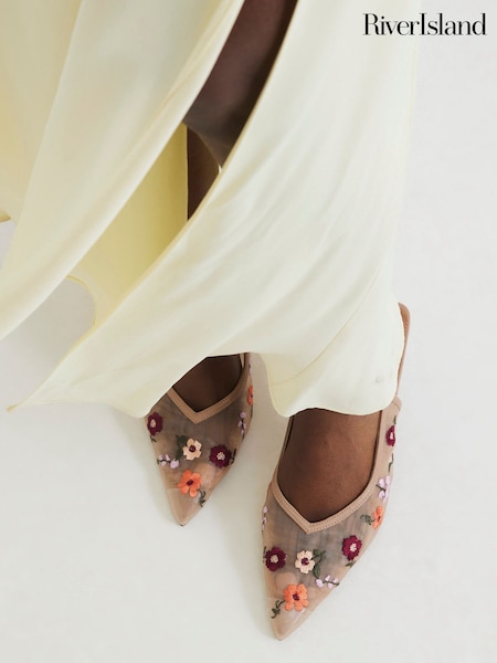 River Island Flower Print Sling Back Heel Shoes (H21789) | ‏211‏₪