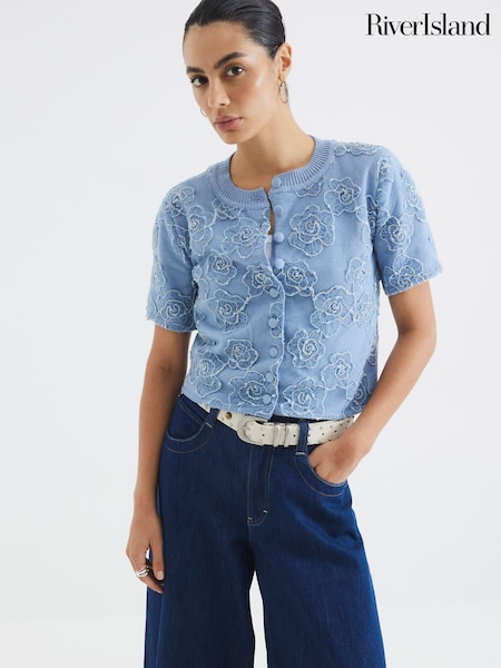 modra - River Island Short Sleeve Floral Print Cardigan (H21792) | € 61