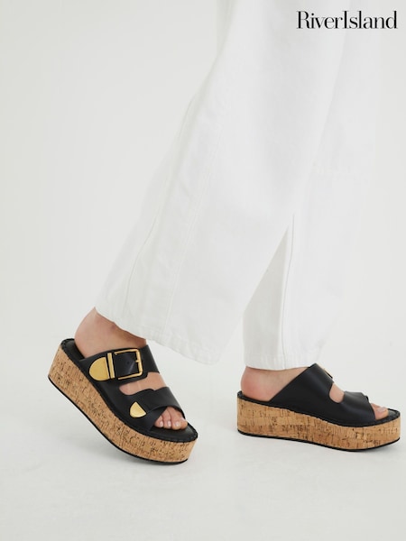 River Island Black Backless Wedge Sandals (H21793) | €57