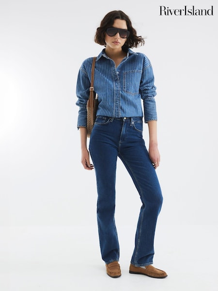 River Island Blue Stretch Straight Leg 100% Cotton Jeans (H21795) | €64