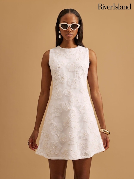 River Island White Floral Overlay Dress (H21798) | 262 QAR
