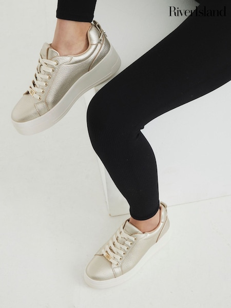 Золотой - River Island Platform Lace Up Trainers (H21801) | €50