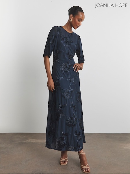 Joanna Hope Blue Magisculpt Textured Mesh Column Dress (H21896) | €126