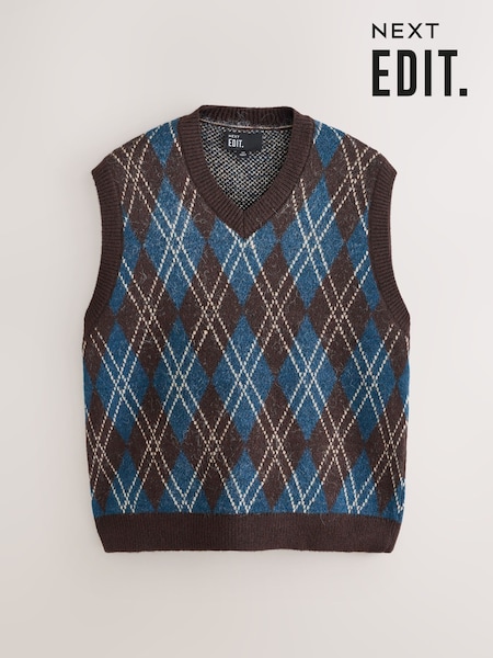 Multi EDIT Knitted Sleeveless Argyle Vest (H21903) | €42