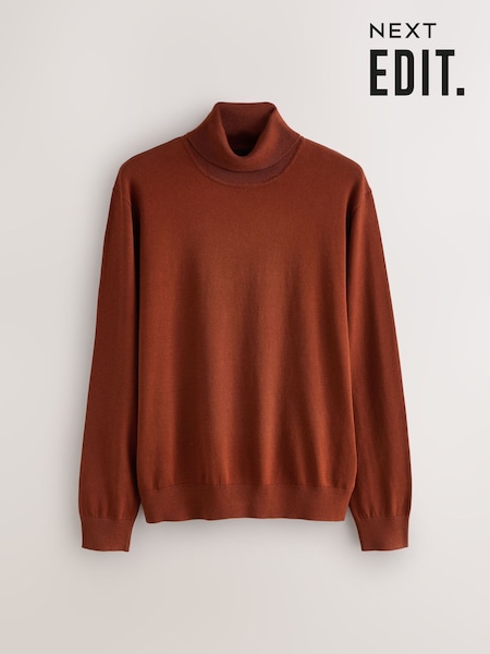 Red Brown EDIT Knitted Long Sleeve Roll Neck Polo Shirt (H21907) | R$ 270