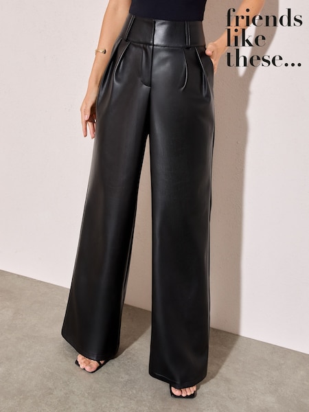 Friends Like These Black Faux Leather Pleated Wide Leg Trousers (H21920) | €56