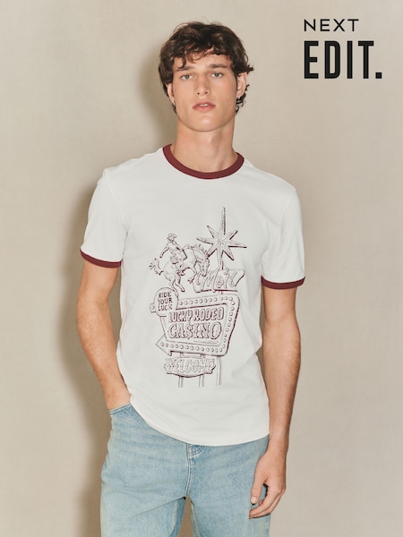White Ecru EDIT Graphic Ringer T-Shirt (H21923) | 99 QAR