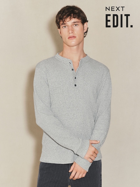 Grey EDIT Long Sleeve Grandad Neck T-Shirt (H21941) | 158 QAR