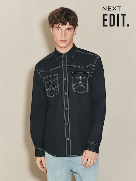 Black EDIT Long Sleeve Western Style Shirt (H21945) | 198 QAR