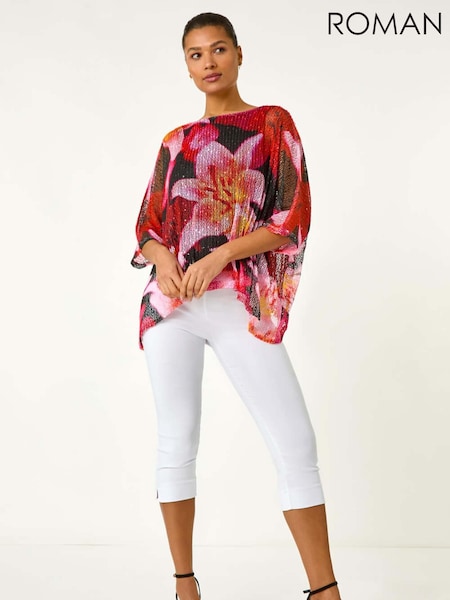 Roman Floral Print Mesh Overlay Top (H21952) | R$ 510