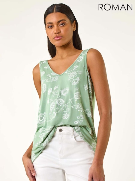 Roman Green Abstract Print Cami Stretch Vest Top (H21962) | €40