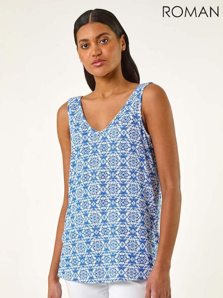 Roman Blue Tile Print Cami Stretch Top (H21982) | 1,923 UAH