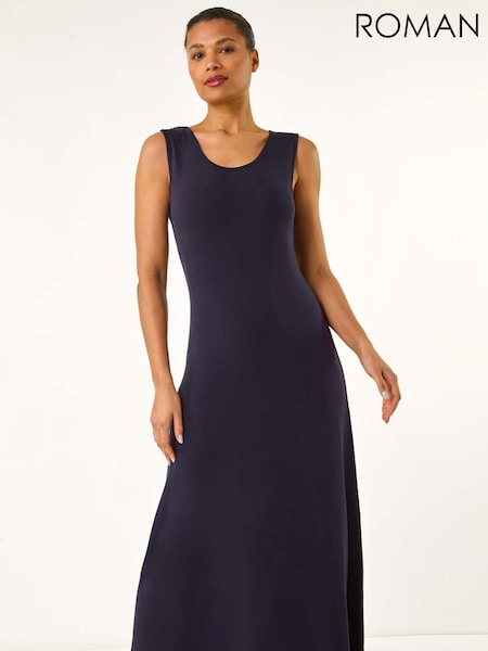 Roman Blue Lace Detail Swing Midi Dress (H21990) | R$ 605