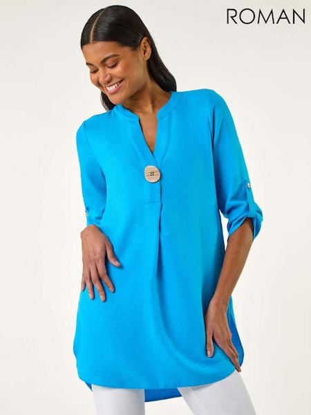 כחול  - Roman V-Neck Button Detail Top (H21991) | ‏251‏₪