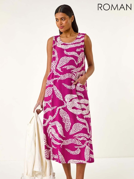 Roman Pink Leaf Print Shift Midi Dress (H21992) | €60