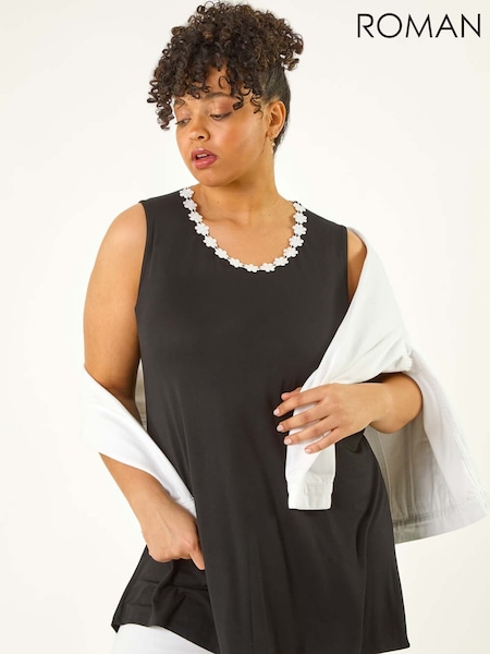 Roman Black Curve Daisy Trim Vest Top (H22040) | 198 QAR