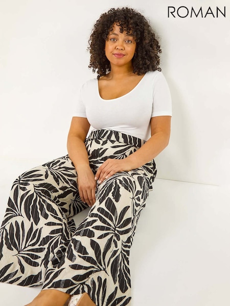 Roman Curve Leaf Print Metallic Wide Leg Trousers (H22048) | ‏264‏₪