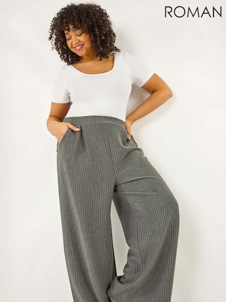 Roman Grey Curve Pinstripe Elastic Waist Trousers (H22052) | AED306