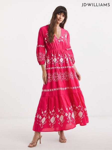 JD Williams Pink 100% Cotton Embroidered Smock Dress (H22147) | €92